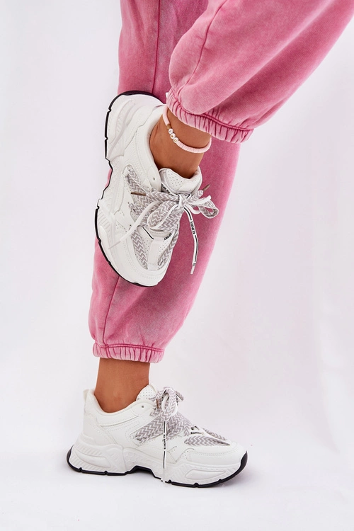 Sneakersy Buty Sportowe Damskie Z Podwójnym Sznurowaniem Białe Efobell