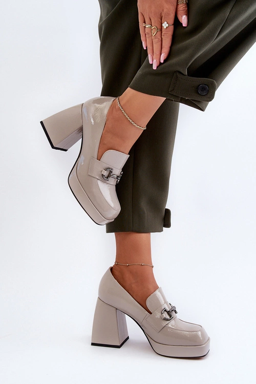 Półbuty Lakierowane Damskie Na Słupku Szare D&A MR38-906