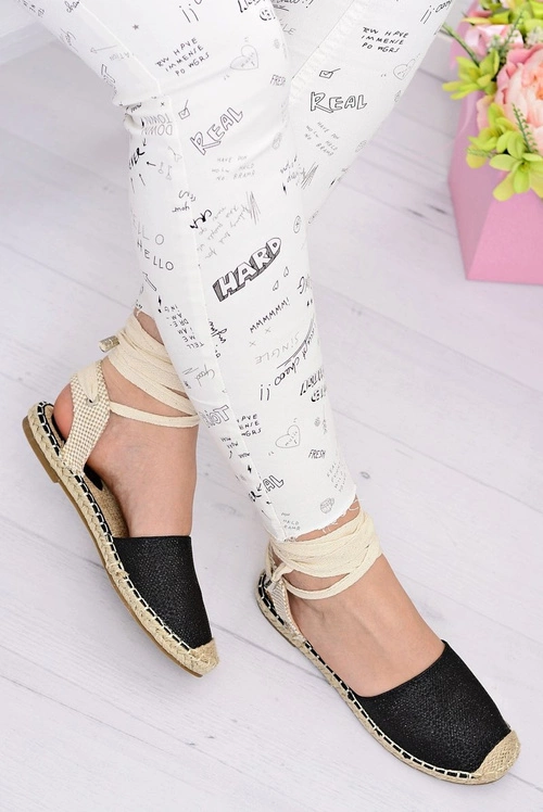 Damskie Lniane Balerinki Wiązane Czarne Espadryle Sea