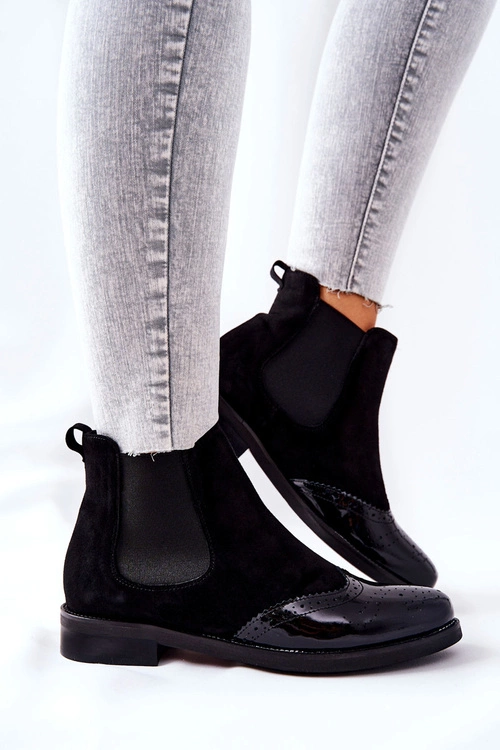 Skórzane Wsuwane Botki Laura Messi Czarne 2096