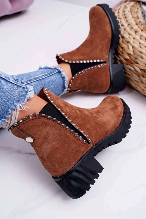 Damskie Botki Sztyblety Z Cyrkoniami Camel Sissy