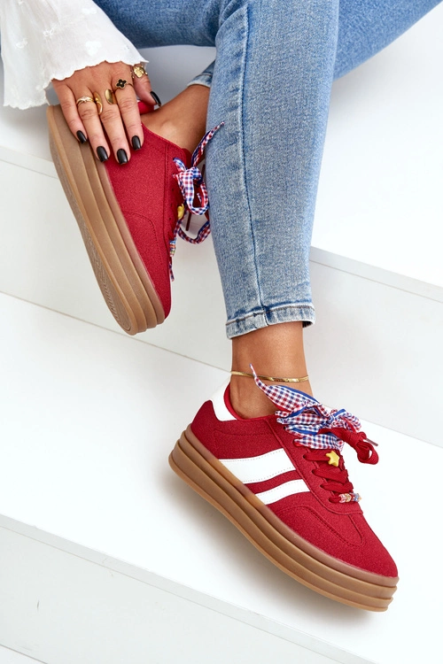 Sneakersy Damskie Z Przypinkami Czerwone Jariana