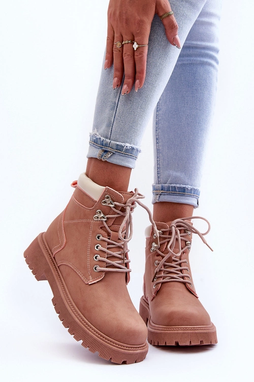 Damskie Skórzane Ocieplane Trapery Różowe Poles