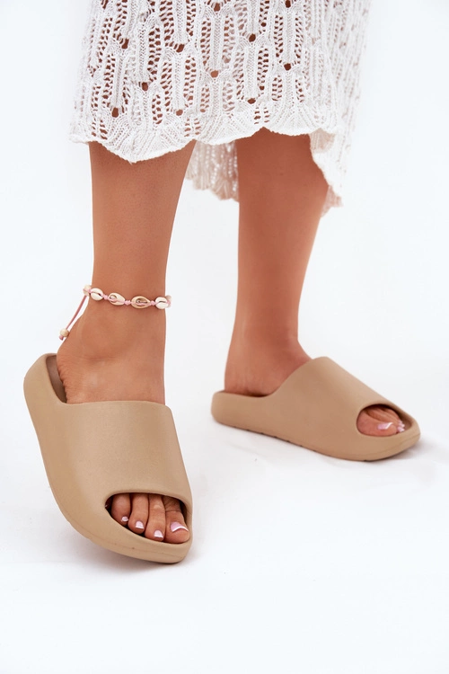 Piankowe Klapki Damskie Ciemnobeżowe Rivasol