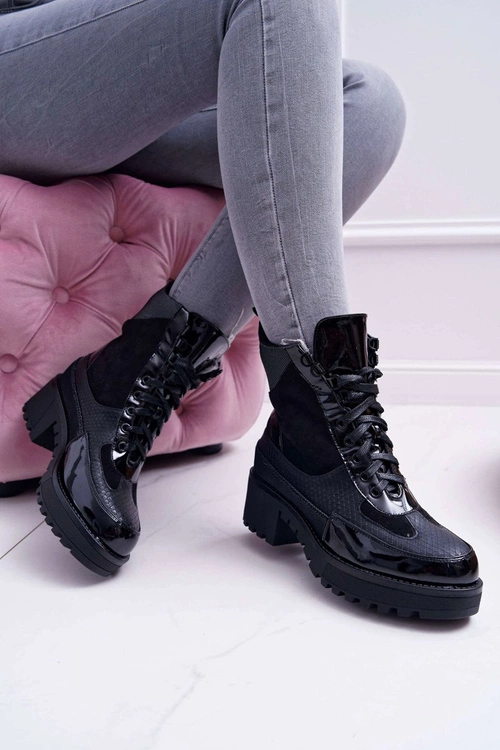 Damskie Botki Wysokie Czarne Trapery Nemtere