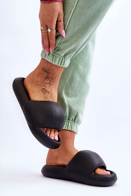 Lekkie Piankowe Damskie Klapki Na Platformie Czarne Milton