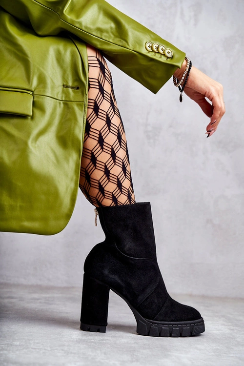 Zamszowe Botki Na Obcasie Czarne Elia