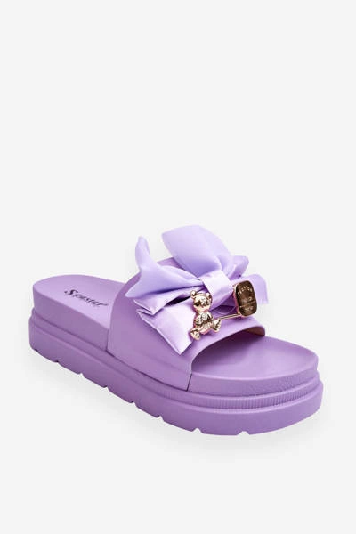 Klapki Z Kokardą I Ozdobnym Misiem Fioletowe Suzy