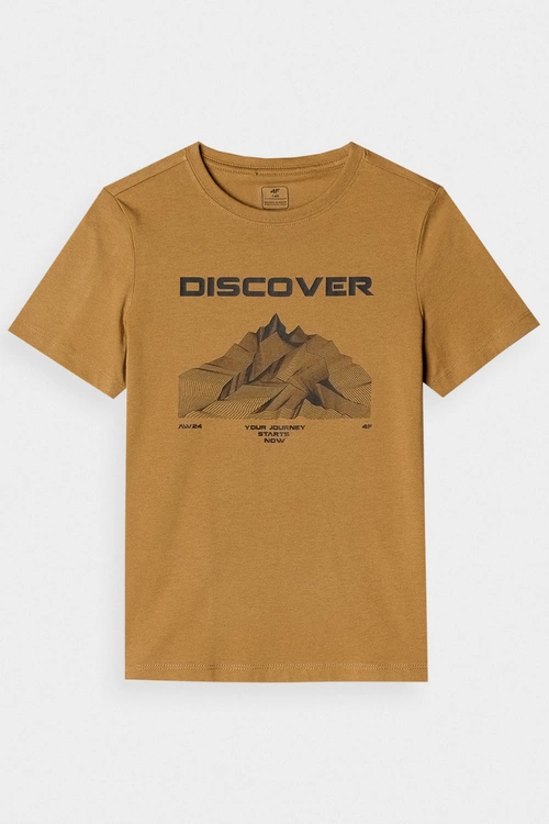 Koszulka T-Shirt Z Nadrukiem Dla Chłopca 4F 4FJWAW24TTSHM1553-74S Żółta