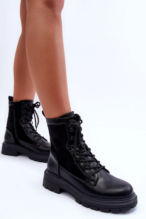 Damskie Workery Botki Skórzane Czarne Faustina