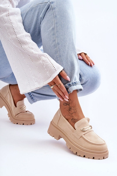 Damskie Zamszowe Wsuwane Mokasyny Beżowe Pure Love