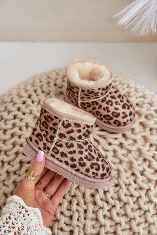 Dziecięce Śniegowce Botki Ocieplane W Panterkę Brązowe Nallita 