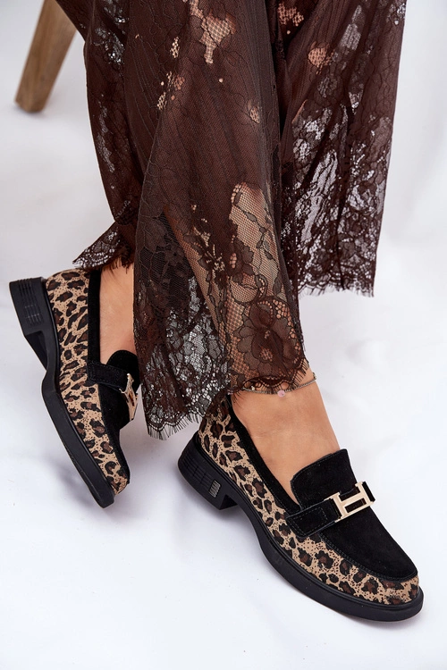 Zamszowe Mokasyny Damskie Panterka Vinceza 66791 Czarne