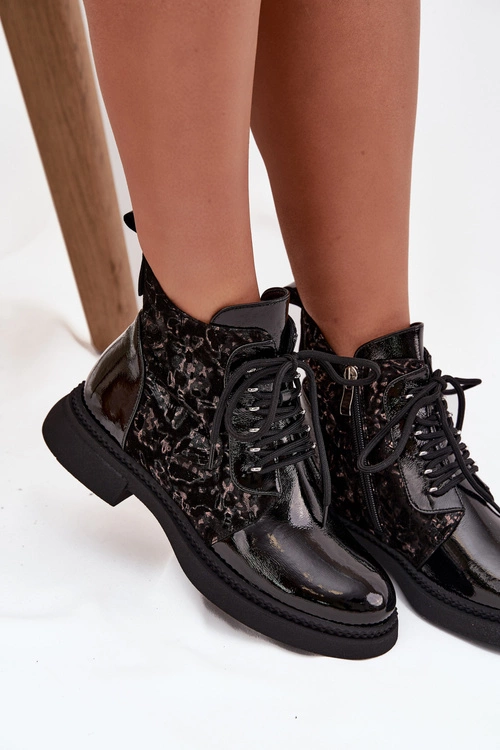 Lakierowane Botki Damskie Ocieplane D&A CR52-613 Czarne