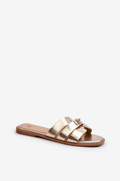 Klapki Damskie Płaskie Z Ozdobą Złote Kavinia