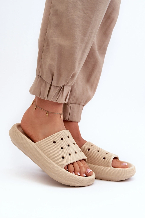 Damskie Piankowe Klapki Na Grubej Podeszwie Beżowe Beula