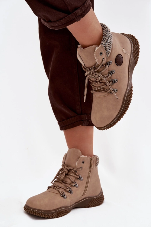 Ocieplane Botki Trapery Damskie Beżowe Zenaya