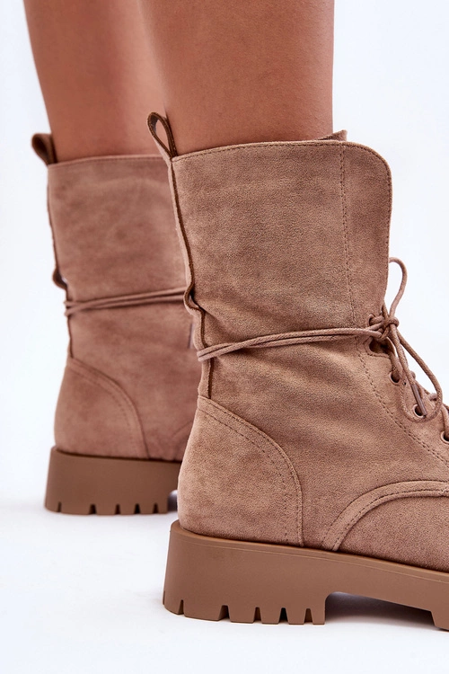 Zamszowe Workery Botki Na Płaskim Obcasie Beżowe Jence