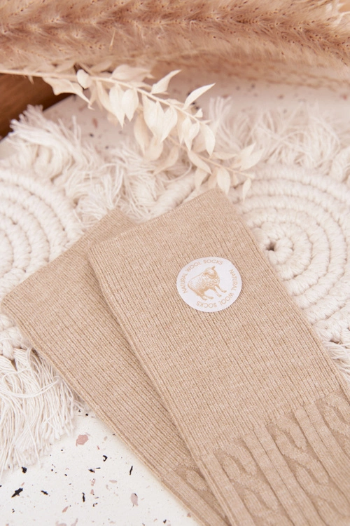 Długie Wełniane Skarpetki Damskie Beżowe