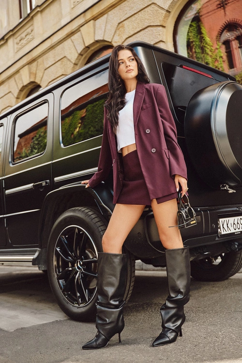 Ocieplane Wsuwane Kozaki Damskie Na Szpilce Z Marszczeniem Czarne Angelica