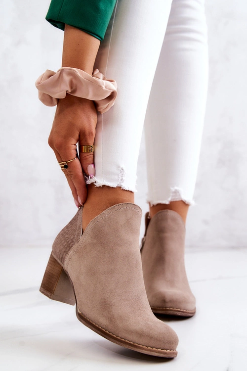 Damskie Skórzane Botki Na Słupku Beżowe Larsa