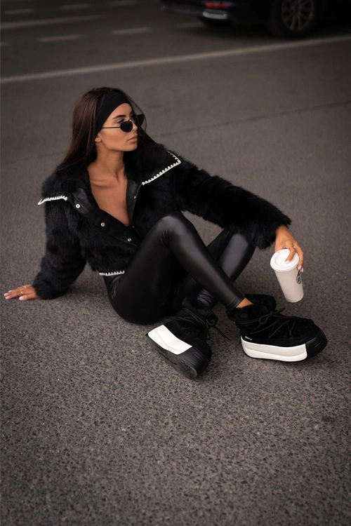 Skórzane Śniegowce Damskie Na Grubej Podeszwie Z Futerkiem Big Star OO274A206 Czarne