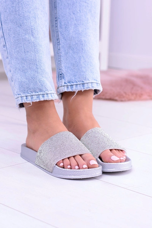 Damskie Klapki Z Cyrkoniami MadameCristal Srebrne