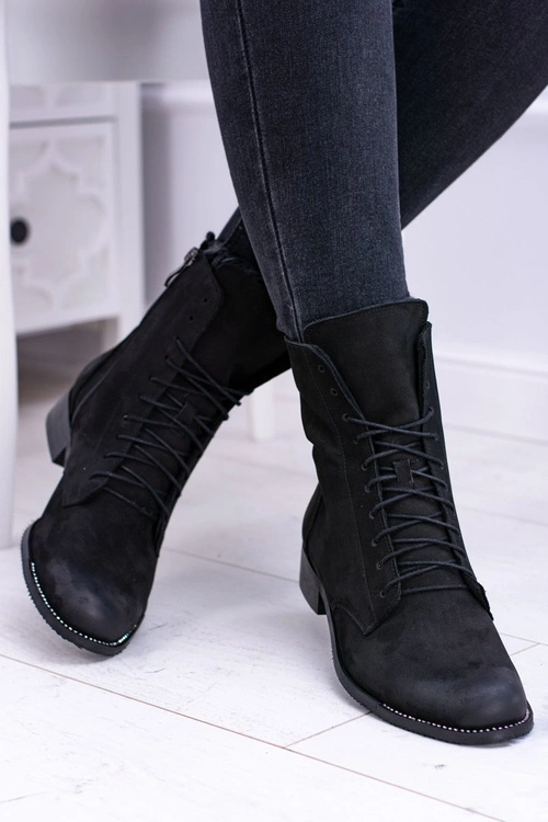 Skórzane Czarne Damskie Botki The Island