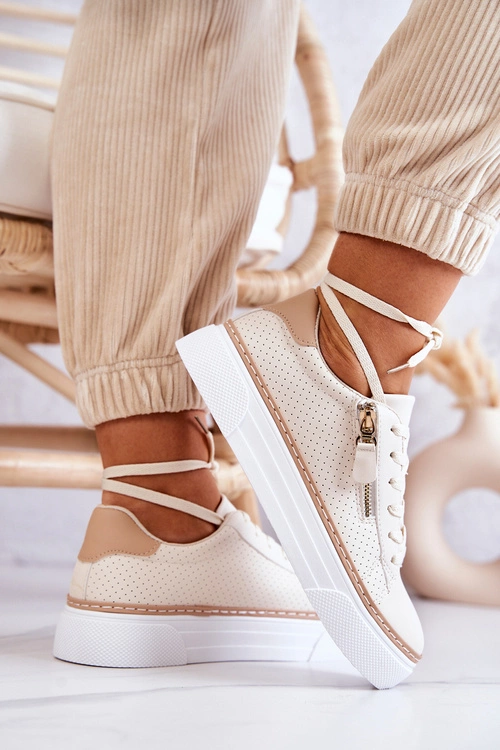 Sportowe Buty Na Platformie Beżowe Louisa