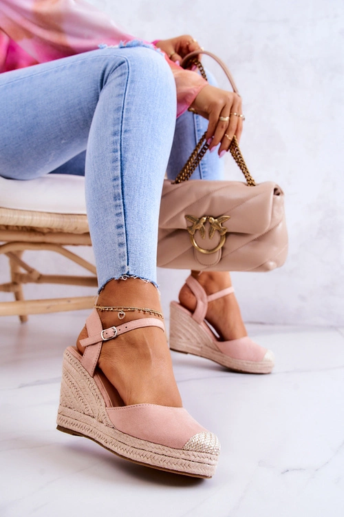 Damskie Espadryle Na Plecionej Platformie Różowe Canillo