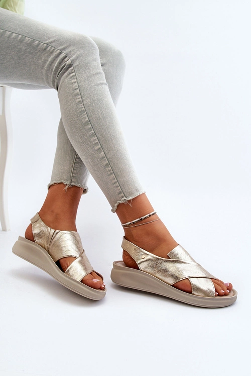 Zazoo 40392 Skórzane Sandały Damskie Złote