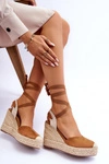 Wiązane Sandały Na Wysokim Koturnie Camel Lendy