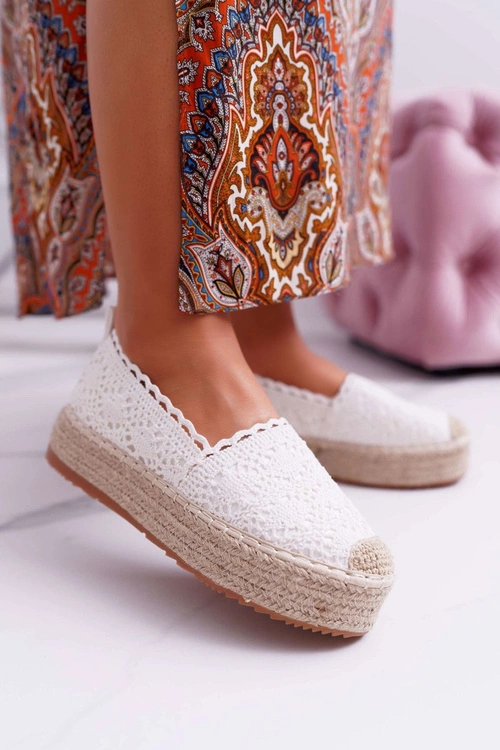 Espadryle Damskie Koronkowe Białe Platforma Desante