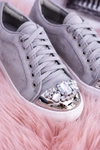 Lu Boo Szare Trampki z Błyszczącymi Kryształami