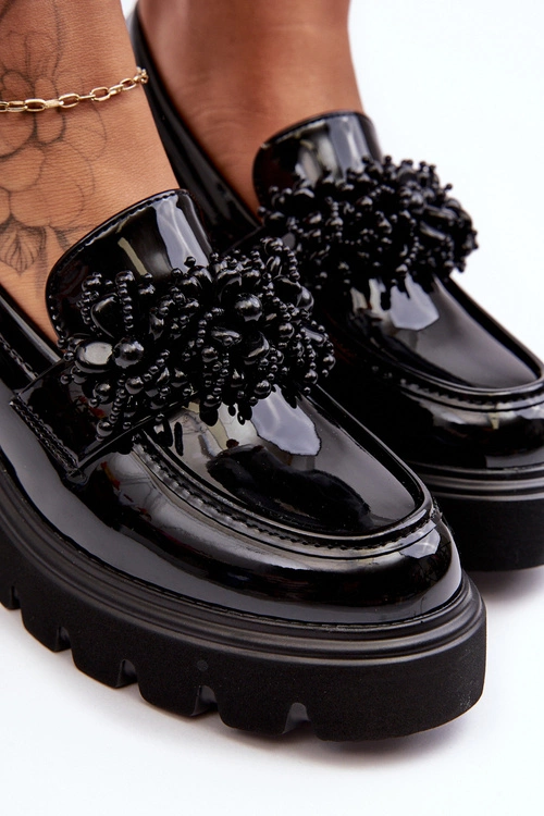 Damskie Lakierowane Półbuty Z Ozdobą Czarne Renesma