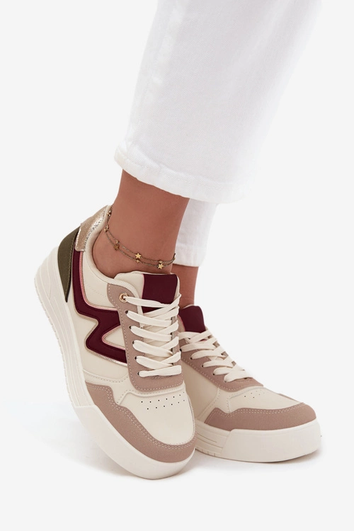 Sneakersy Damskie Na Platformie Ze Złotymi Wstawkami Beżowe Zalvra