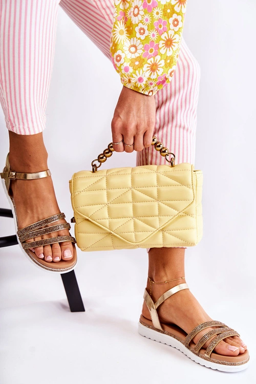 Damskie Sandały Z Cyrkoniami Złote Sorrita