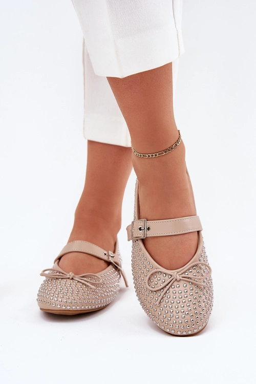 Zdobione Baleriny Z Kokardką I Paskiem Beżowe Zdivisa