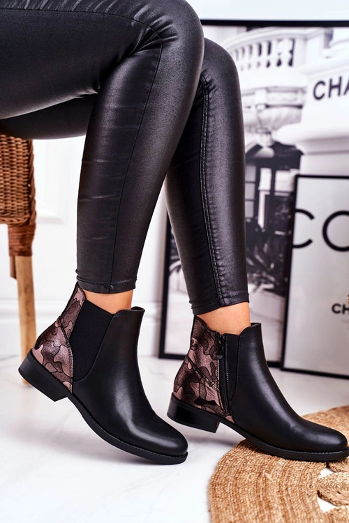 Botki Damskie Ciepłe Sztyblety Płaski Obcas Czarne Dibbo