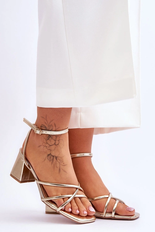 Modne Sandałki Na Obcasie Złote Felisa