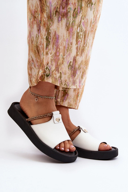 Zazoo 2896 Klapki Damskie Skórzane Białe