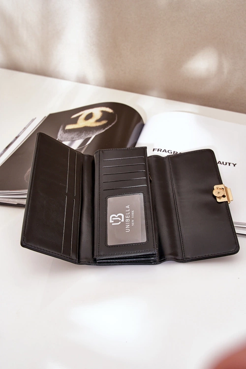 Eko Skórzany Gładki Portfel Damski Czarny Erolia