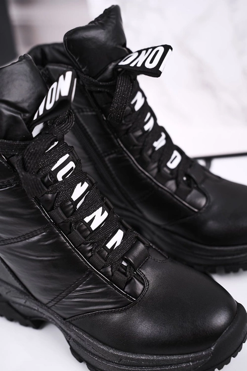 Dziecięce Śniegowce Ocieplone Futerkiem Czarne Grantes