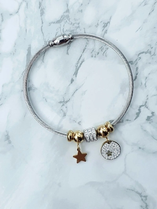 Damska Bransoleta Na Lince Zawieszki Gwiazdka Cyrkonie Charms