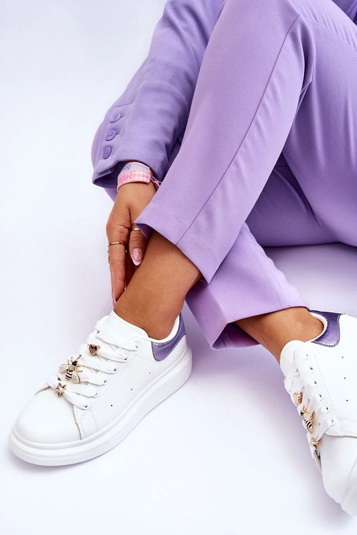 Damskie Buty Sportowe Na Masywnej Platformie Biało-Fioletowe Chante