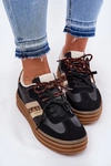 Sneakersy Damskie Na Platformie Z Podwójnym Sznurowaniem Panterka Czarne Niteria