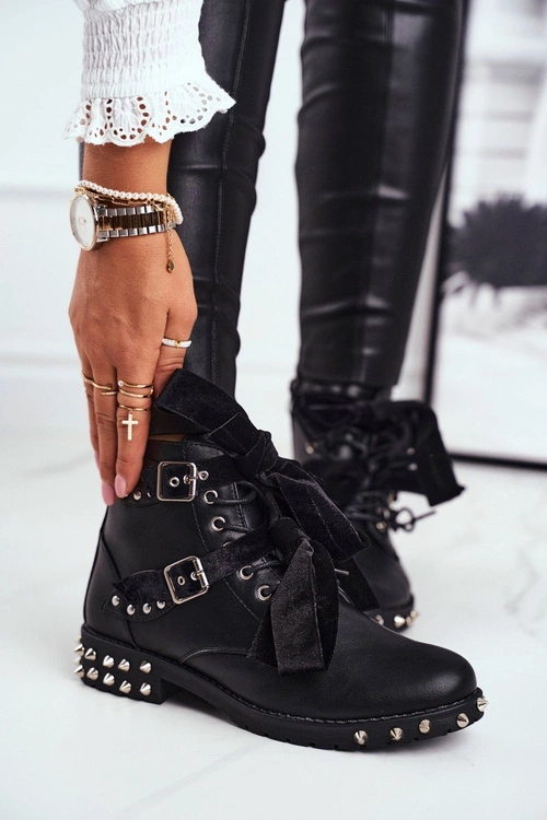 Damskie Botki Nity Kolce Czarne Magnes