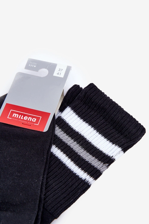 Prążkowane Skarpety Damskie W Paski Bezuciskowe Czarne