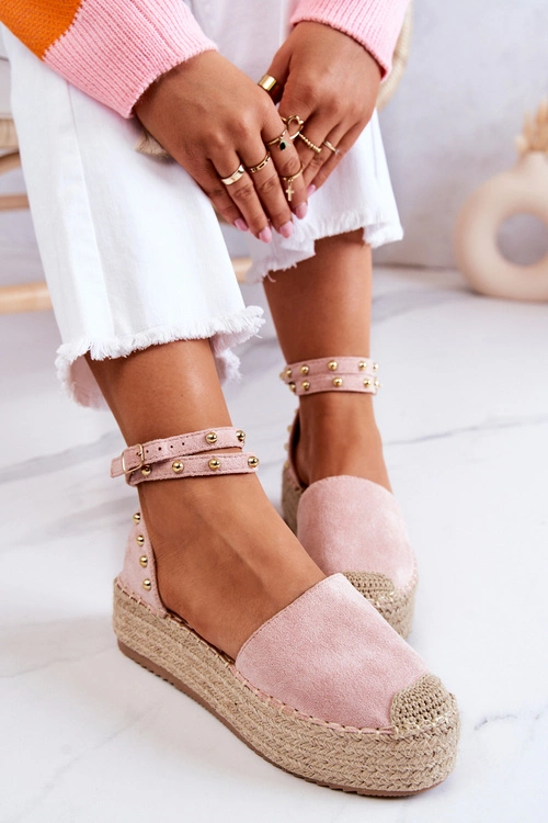 Espadryle Sandały Z Dżetami Różowe Lillian