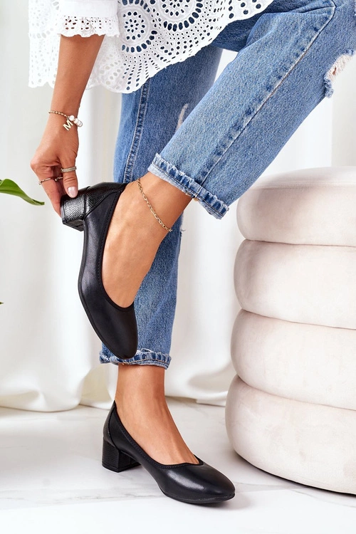 Skórzane Czółenka S.Barski 20-L1 Czarne